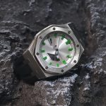 Ga2100 Silver Case Dial With Green Scale Black Rubber Strap