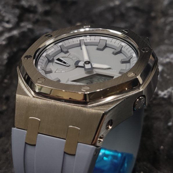 Ga2100 Silver Case Grey Watch Rubber Strap Band
