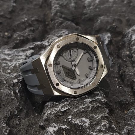 Ga2100 Silver Case Grey Watch Rubber Strap Band 