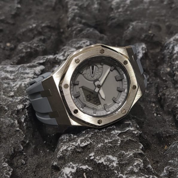 Ga2100 Silver Case Grey Watch Rubber Strap Band