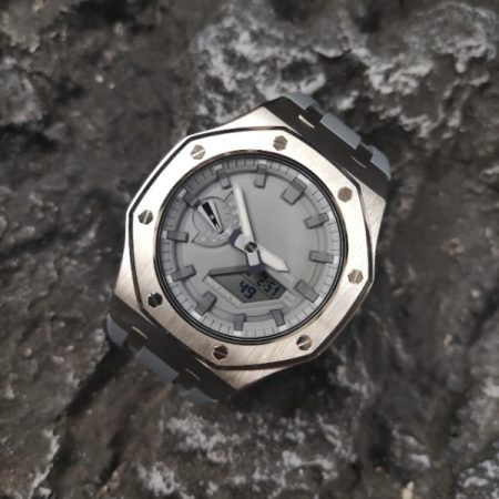 Ga2100 Silver Case Grey Watch Rubber Strap Band