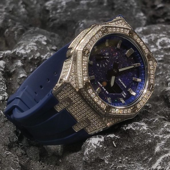 Ga2100 Silver Diamond Blue Galaxy Watch