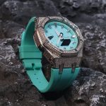 Ga2100 Silver Diamond And Tiffany Blue Rubber Strap Watch