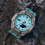 Ga2100 Silver Diamond And Tiffany Blue Rubber Strap Watch