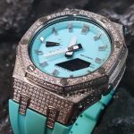 Ga2100 Silver Diamond And Tiffany Blue Rubber Strap Watch