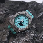 Ga2100 Silver Diamond And Tiffany Blue Rubber Strap Watch