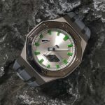 Ga2100 Silver Grey Watch With Green Scale Rubber Strap Band