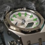 Ga2100 Silver Grey Watch With Green Scale Rubber Strap Band