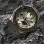 Ga2100 Silver Grey Watch With Green Scale Rubber Strap Band