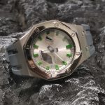 Ga2100 Silver Grey Watch With Green Scale Rubber Strap Band 