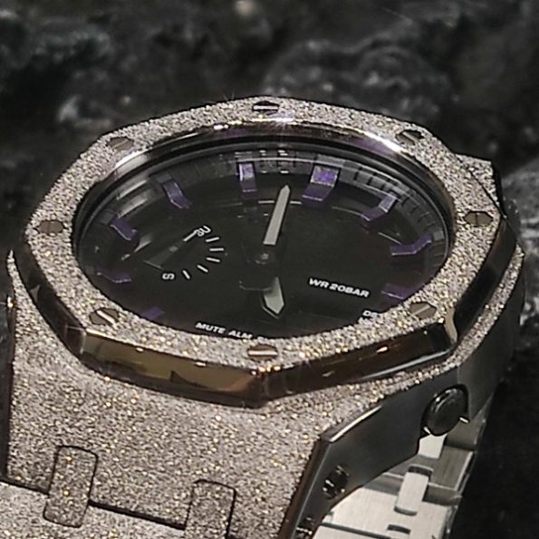 Ga2100 Silver Sparkle Bezel Black With Purple Scale Dial Watch