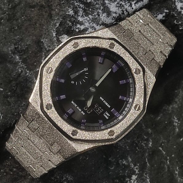 Ga2100 Silver Sparkle Bezel Black With Purple Scale Dial Watch