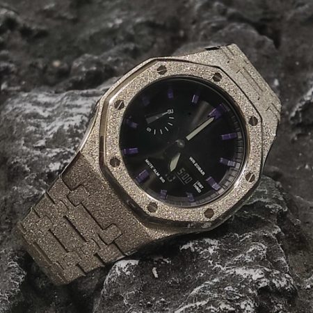 Ga2100 Silver Sparkle Bezel Black With Purple Scale Dial Watch 
