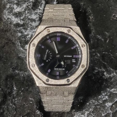 Ga2100 Silver Sparkle Bezel Black With Purple Scale Dial Watch