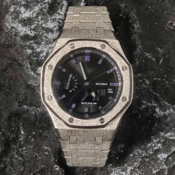 Ga2100 Silver Sparkle Bezel Black With Purple Scale Dial Watch