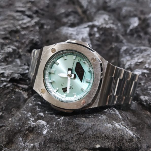 Ga2100 Silver And Tiffany Blue Mirror Luxury Watch