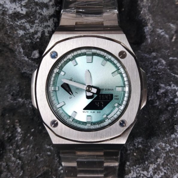 Ga2100 Silver And Tiffany Blue Mirror Luxury Watch