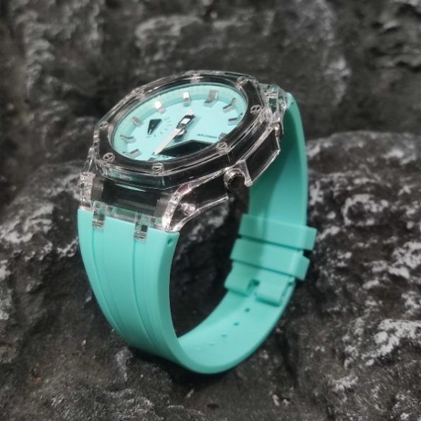 Ga2100 Silver Scale Transparent Case Tiffany Blue Watch