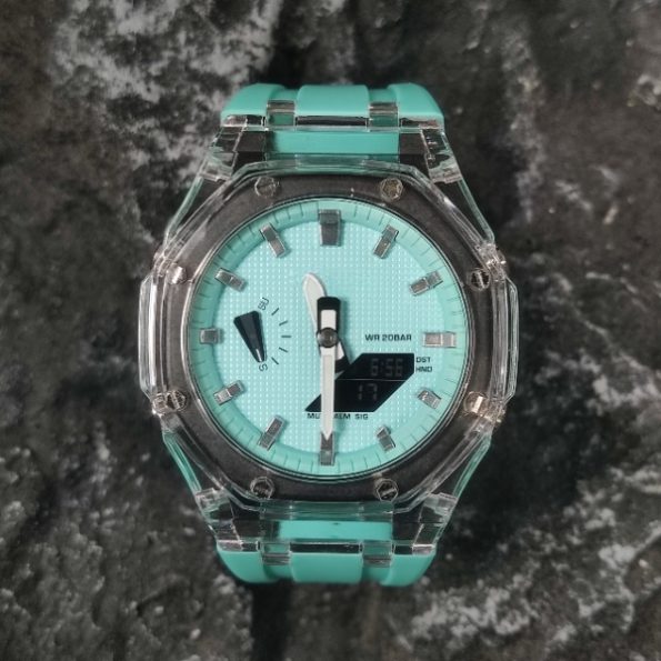 Ga2100 Silver Scale Transparent Case Tiffany Blue Watch