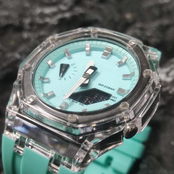 Ga2100 Silver Scale Transparent Case Tiffany Blue Watch