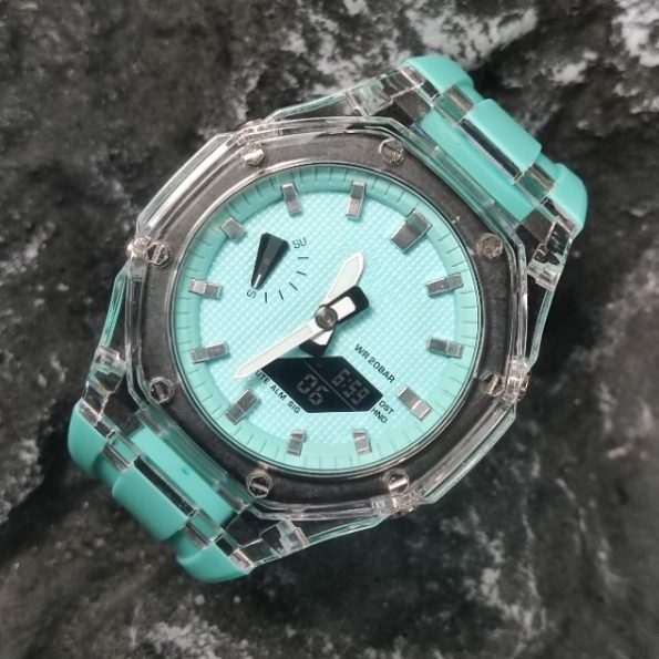 Ga2100 Silver Scale Transparent Case Tiffany Blue Watch