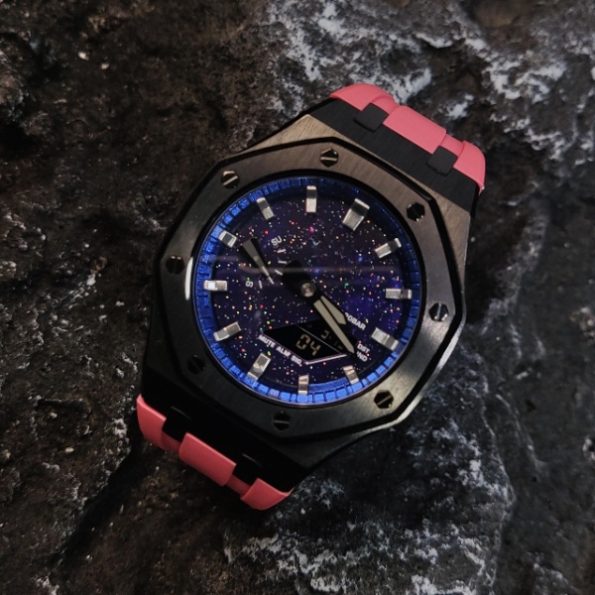 Ga2100 Starry Sky Dial Silver Scale Rubber Band Watch