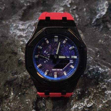 Ga2100 Starry Sky Dial Silver Scale Rubber Band Watch