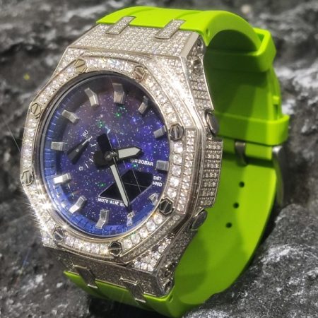 Ga2100 Starry Sky Diamond Case Light Green Rubber Strap 
