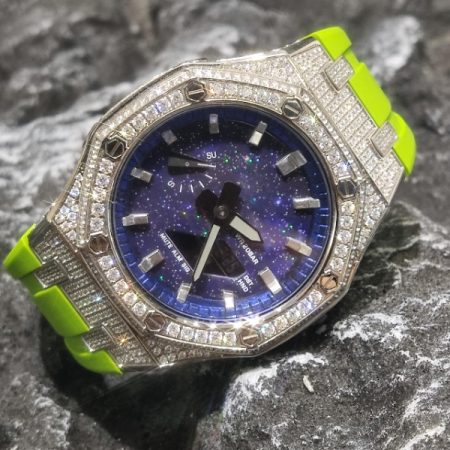 Ga2100 Starry Sky Diamond Case Light Green Rubber Strap 