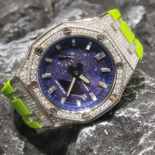Ga2100 Starry Sky Diamond Case Light Green Rubber Strap