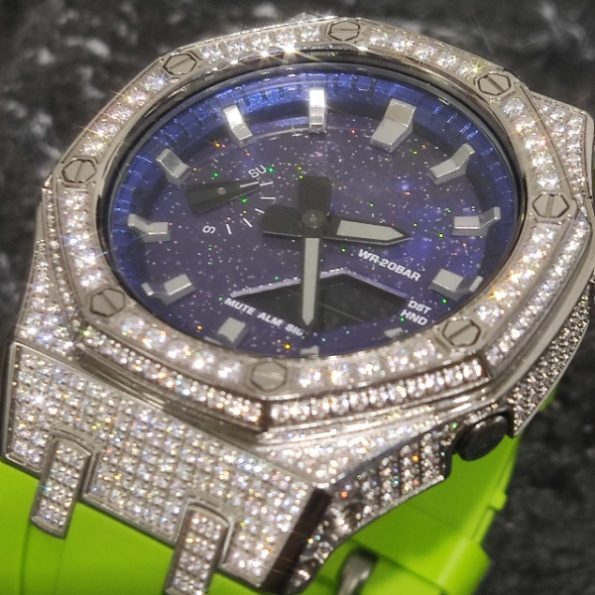 Ga2100 Starry Sky Diamond Case Light Green Rubber Strap