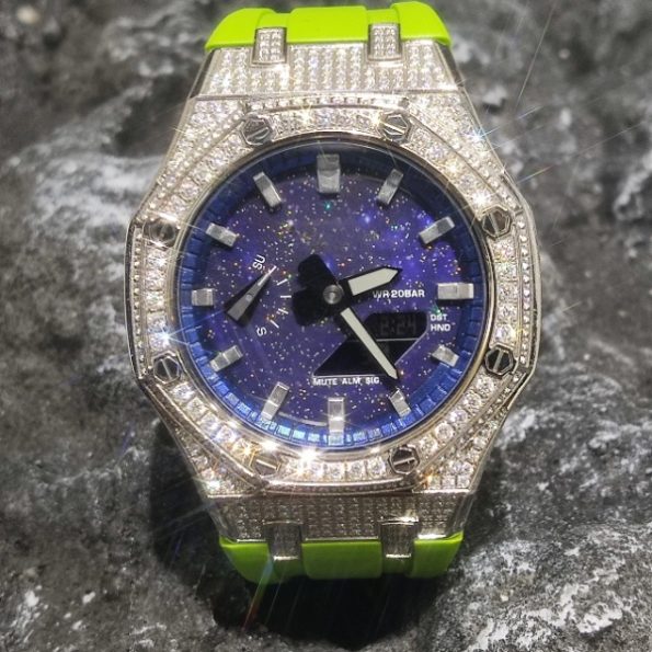 Ga2100 Starry Sky Diamond Case Light Green Rubber Strap