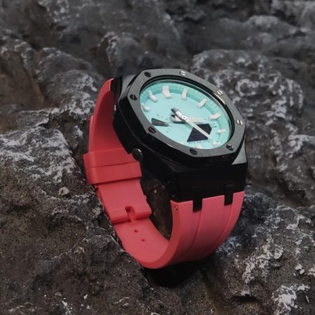 Ga2100 Tiffany Blue Embossed Dial Pink Rubber Strap 