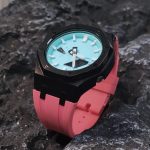 Ga2100 Tiffany Blue Embossed Dial Pink Rubber Strap
