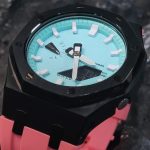 Ga2100 Tiffany Blue Embossed Dial Pink Rubber Strap