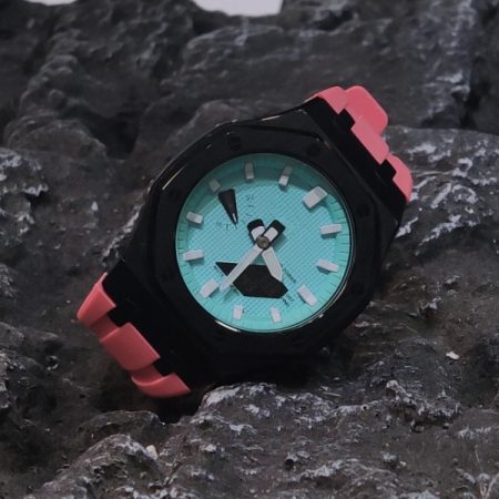 Ga2100 Tiffany Blue Embossed Dial Pink Rubber Strap 