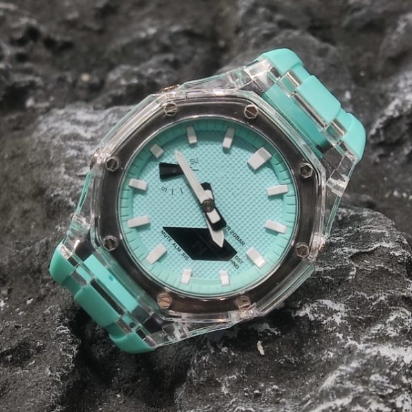 Ga2100 Transparent Case White Scale Tiffany Blue Watch