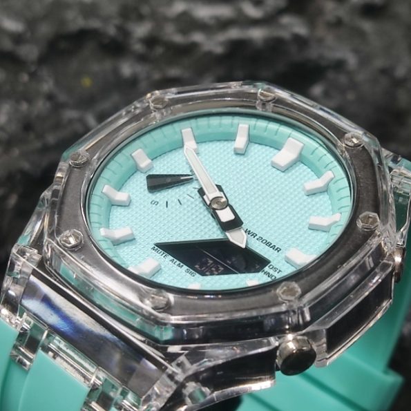 Ga2100 Transparent Case White Scale Tiffany Blue Watch