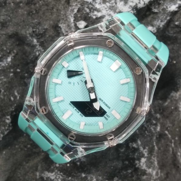 Ga2100 Transparent Case White Scale Tiffany Blue Watch