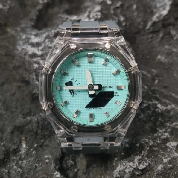 Ga2100 Transparent Case Tiffany Blue Dial With Silver Scale Watch Grey