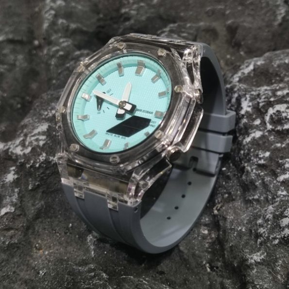 Ga2100 Transparent Case Tiffany Blue Dial With Silver Scale Watch Grey