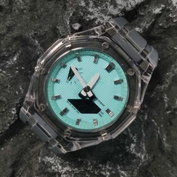 Ga2100 Transparent Case Tiffany Blue Dial With Silver Scale Watch Grey