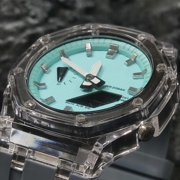 Ga2100 Transparent Case Tiffany Blue Dial With Silver Scale Watch Grey