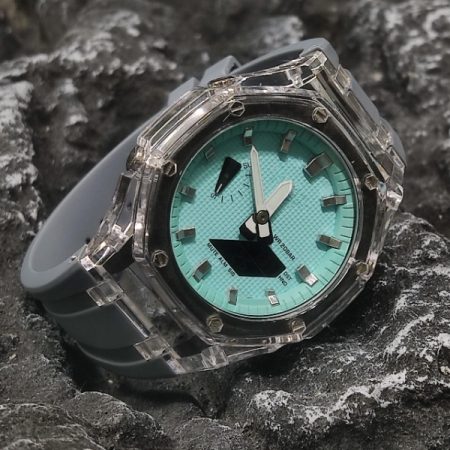 Ga2100 Transparent Case Tiffany Blue Dial With Silver Scale Watch Grey 