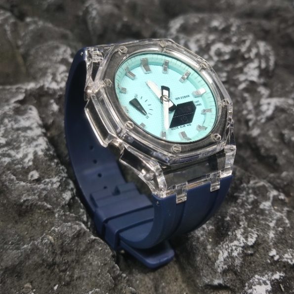Ga2100 Transparent Case Tiffany Blue Dial With Silver Scale Watch Navy Blue