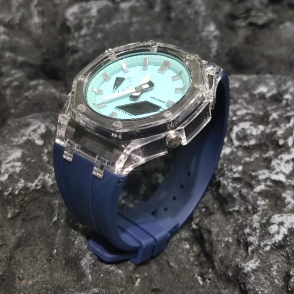 Ga2100 Transparent Case Tiffany Blue Dial With Silver Scale Watch Navy Blue