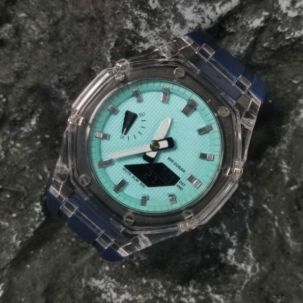 Ga2100 Transparent Case Tiffany Blue Dial With Silver Scale Watch Navy Blue