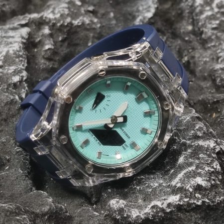 Ga2100 Transparent Case Tiffany Blue Dial With Silver Scale Watch Navy Blue 