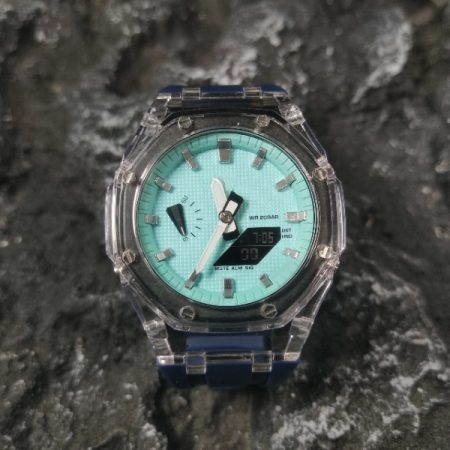 Ga2100 Transparent Case Tiffany Blue Dial With Silver Scale Watch Navy Blue