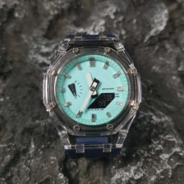 Ga2100 Transparent Case Tiffany Blue Dial With Silver Scale Watch Navy Blue